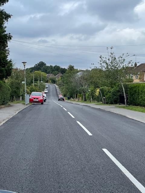 Newly surfaced Cherry Tree Road looking downhill