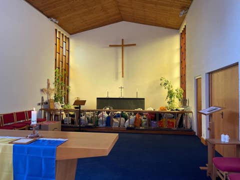 Church interior laid out for the Ukraine apple pie bake fundraiser