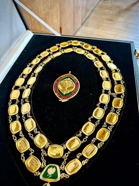 Close-up of the Mayor of Beaconsfield chain of office in its case