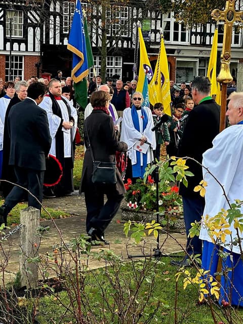 Clergy, standard bearers and dignitaries gathered at the war memorial during the Remembrance Sunday service