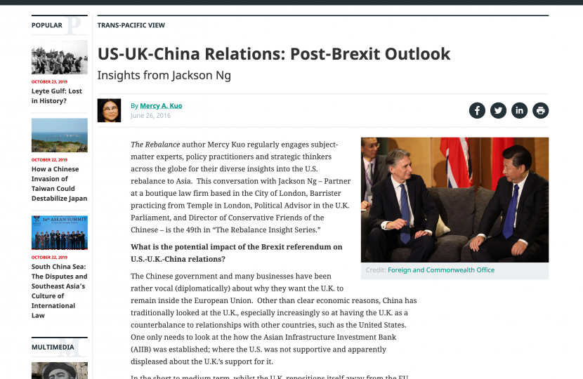 US-UK-China Relations: Post-Brexit Outlook Insights from Jackson Ng